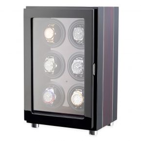 Watch Winder for 6 Watches with LED Backlight and Remote Control (Black + Ebony)