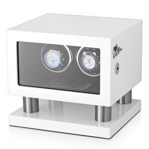 Watch Winder for 2 Watches with LED Backlight, LCD Display and Motor-Stop Option (White & Black)