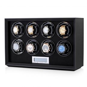 8 Watch Winder with Telescopic Watch Holders and LCD Touchscreen Display (Black Leather)
