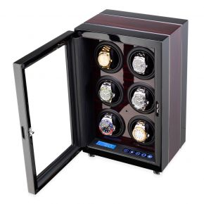 Watch Winder for 6 Watches with LED Backlight and Remote Control (Black + Ebony)