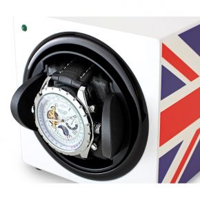 Watch Winder with 15 Available Winding Programs, Telescopic Watch Holder and Battery Option (Union Jack)