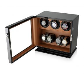 Watch Winder for 7 Watches with Interior Backlight, Motor-Stop Option and Battery Power Option (Black + Brown)