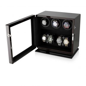 Watch Winder for 7 Watches with Interior Backlight, Motor-Stop Option and Battery Power Option (Ebony + Black)