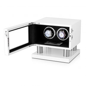 Watch Winder for 2 Watches with LED Backlight, LCD Display and Motor-Stop Option (White & Black)